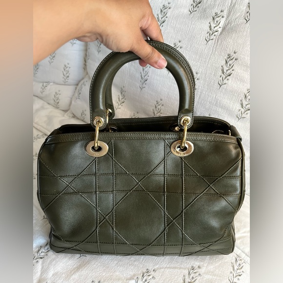 Dior Dark Olive Green Cannage Leather Granville Polochon Satchel - Picture 3 of 14